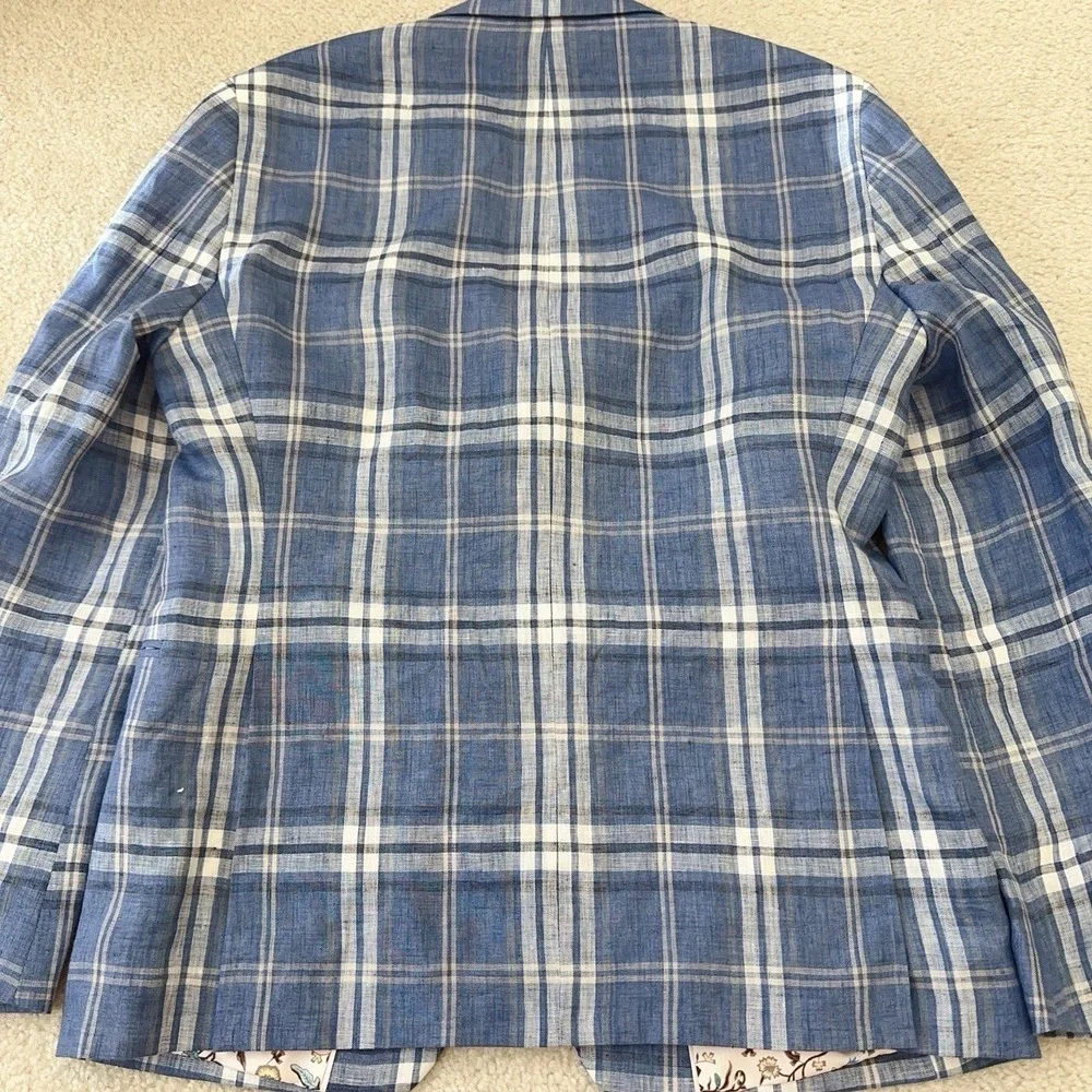 TALLIA Men's Modern-Fit Blue 100% Linen Plaid Sport Coat Size 36S